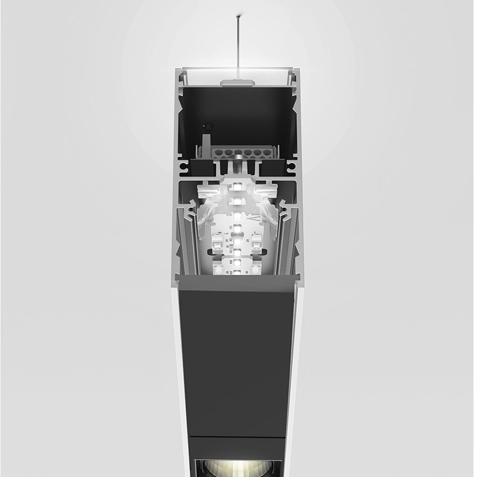 A.39 Suspension - Direct + Indirect Emission - 2368mm - 20° - 3000K - Dimmable DALI - 4x4 Optics - White